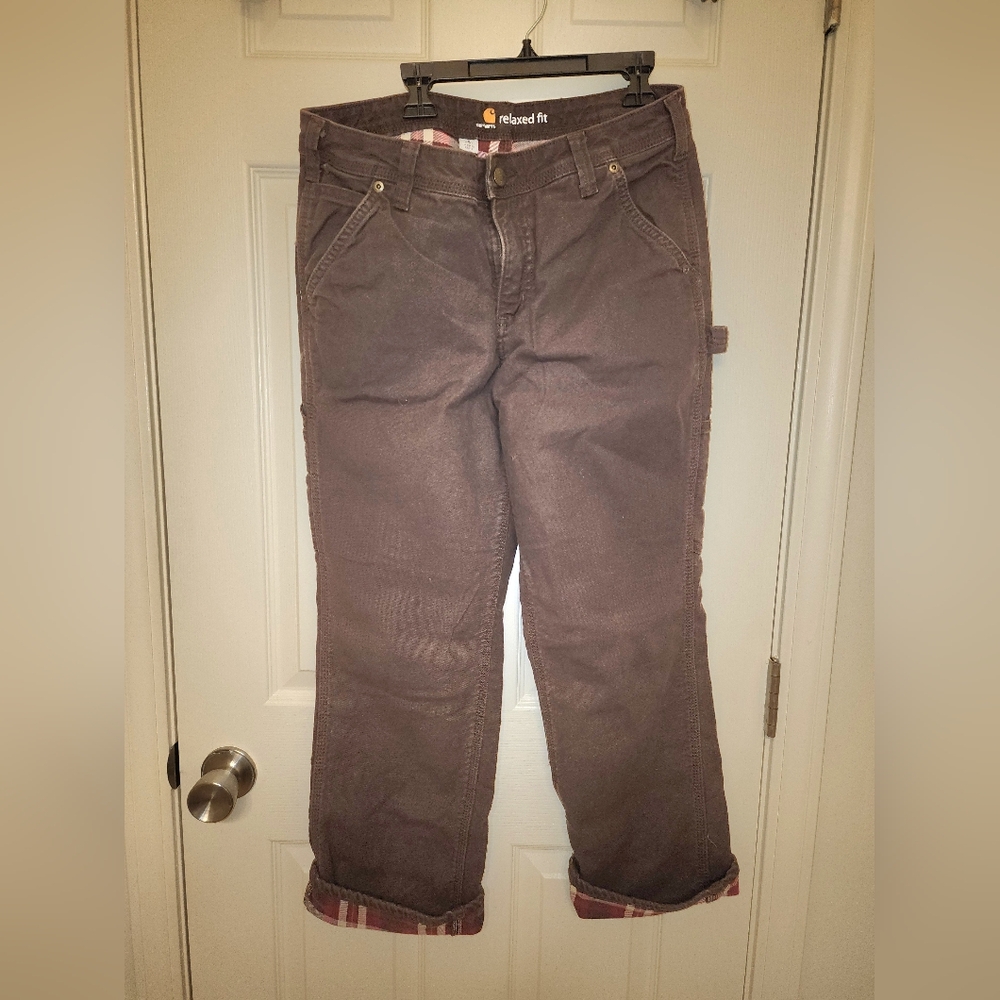 Carhartt Brown Flannel Lined Relaxed Fit Pants